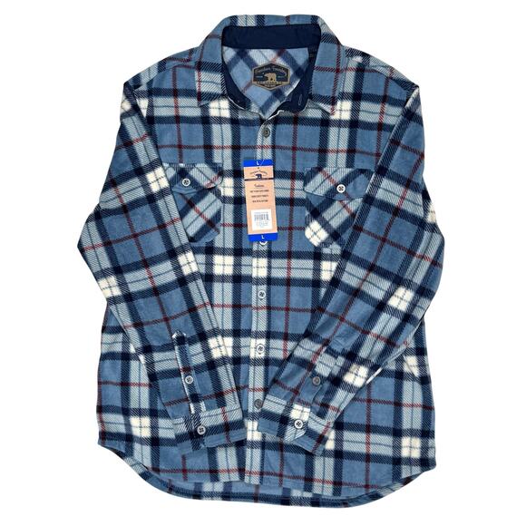 Freedom Foundry Mens Blue Plaid Fleece Button Up Shirt Size L NWT - Picture 1 of 10